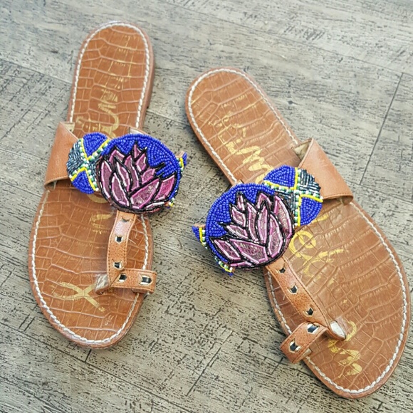 Sam Edelman GERRY Beaded Leather Thong Sandals 10 - Picture 4 of 8